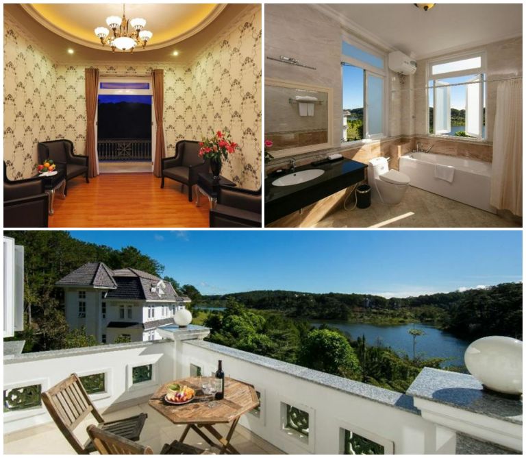 Ngoài ra, hạng phòng này còn được bố trí 1 phòng khách hoàng gia, 1 phòng tắm bồn sang chảnh và 1 ban công riêng view hồ "đắt giá". (Nguồn: Internet)