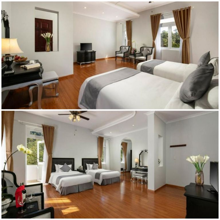 Nội thất trong phòng chủ yếu là làm từ gỗ cao cấp màu đen tuyền và tất cả được sắp xếp theo một bố cục hợp lý, đẹp mắt. (Nguồn: Internet)