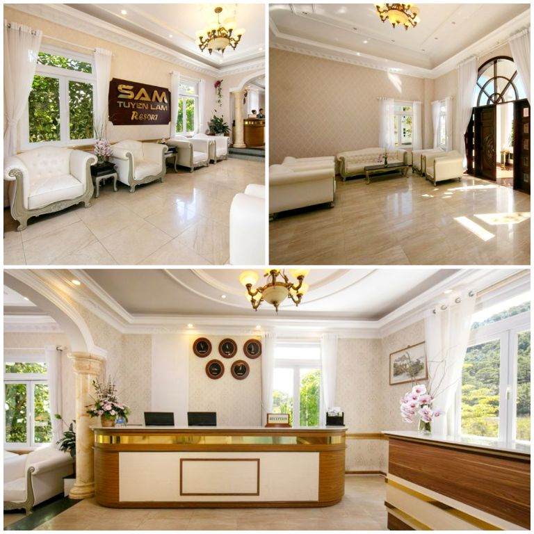 Khu vực tiền sảnh tạo cảm giác sang trọng, quý phái với những cột nhà lớn và các chi tiết vòm cong, chạm trổ sắc sảo, tinh tế. (Nguồn: Internet)