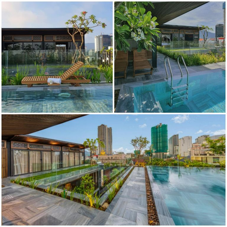 Thiết kế bể bơi vô cực ngoài trời trên sân thượng đã mang đến trải nghiệm độc đáo và thú vị cho khách lưu trú. (Nguồn: Internet) 