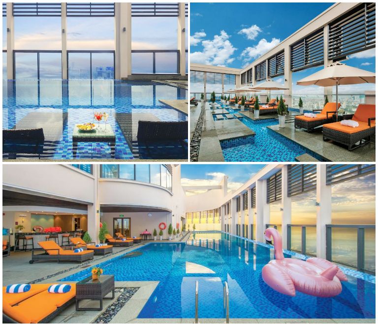 Nằm chill tại bể bơi vô cực trên sân thượng và ngắm hoàng hôn lúc chiều quả là 1 trải nghiệm khó quên. (Nguồn: Internet) 