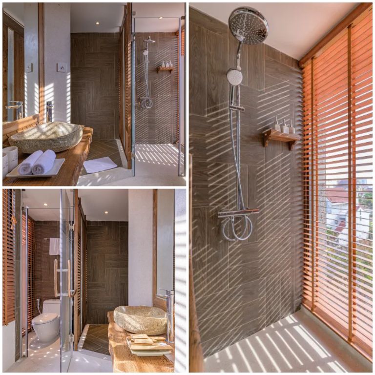Phòng tắm đứng cực thơ với các món đồ nội thất mang phong cách giản dị, thôn quê. (Nguồn: Internet)