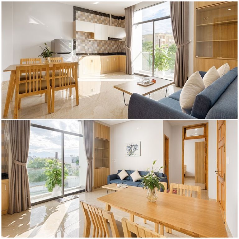 Bạn có thể thoải mái tận hưởng không gian sống tiện nghi như ở nhà ngay tại đây với hệ thống phòng bếp và phòng khách riêng tư, tách biệt