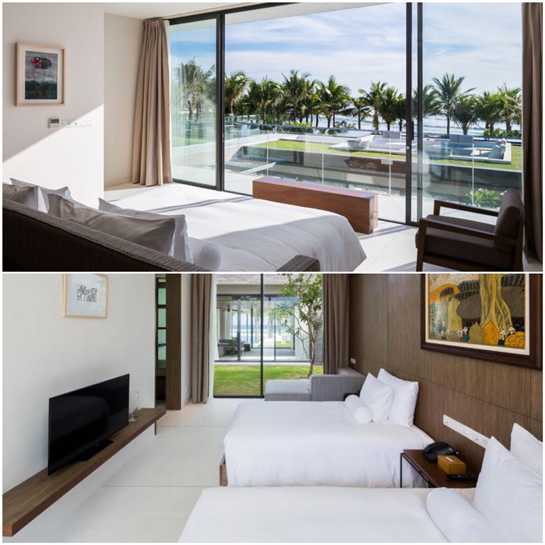 Các phòng ngủ tại Beachfront Villa là không gian ngủ nghỉ sang trọng, tinh tế, sở hữu nhiều nội thất gỗ thân thiện, ấm cúng. 