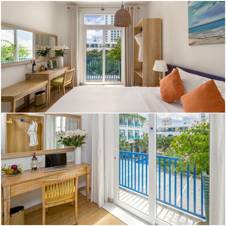 Hạng phòng Deluxe sở hữu nhiều cửa sổ và cửa lớn bằng kính, tận dụng tối đa ánh sáng tự nhiên. 