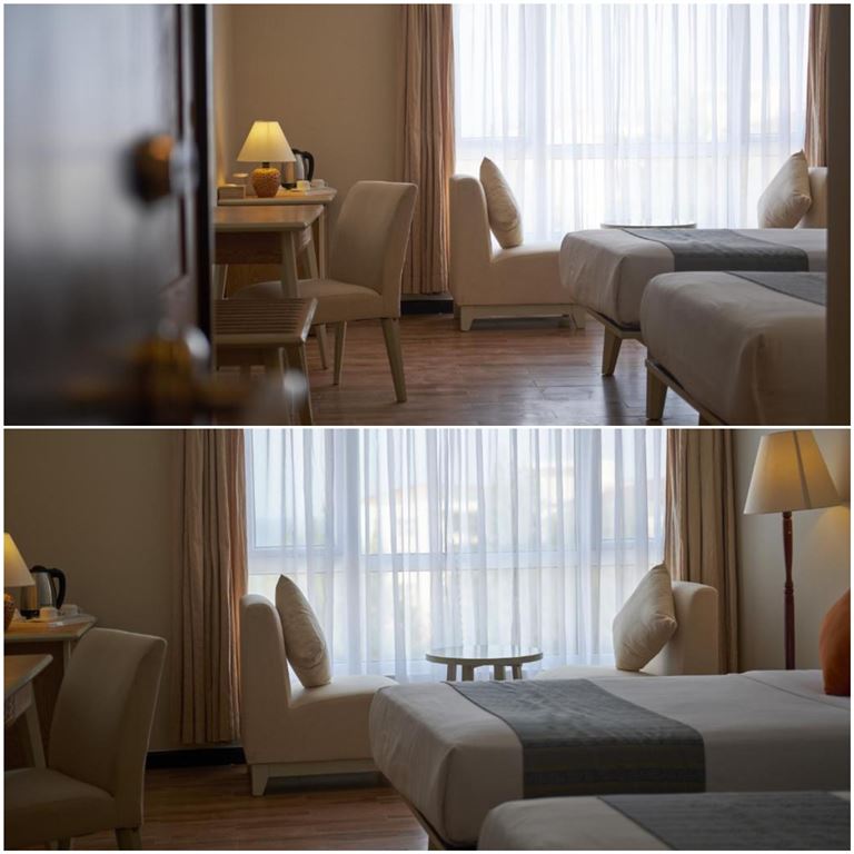 Phòng Superior Garden View sở hữu phong cách thiết kế hiện đại với các tone màu trắng, be nâu trang nhã. 